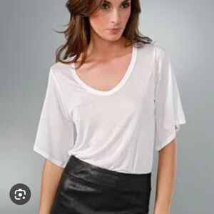 Jen Kao Solid White Rayon Thin Sheer Short Sleeve Oversized Shirt Top